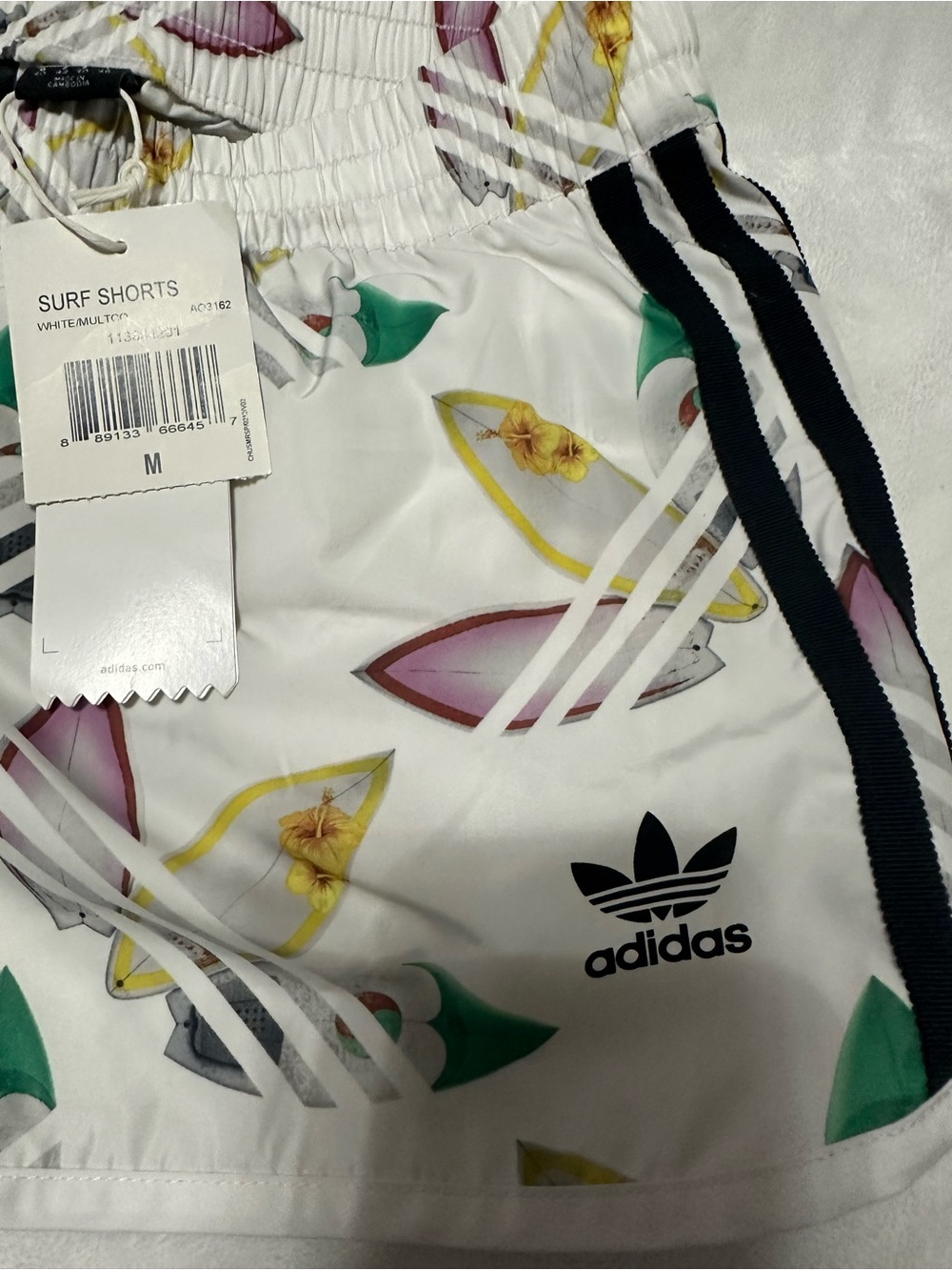 adidas Originals White Surfboard Print Women's Shorts - Picture 4 of 9